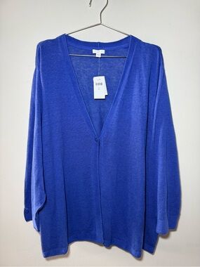 NWT J. Jill Azul Blue Knit Linen/Cotton Blend One Button Cardigan Women Size 4X